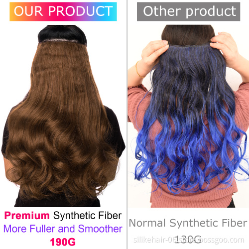 24 inch Fluffy Natural Blonde Brown Black Long Ocean Wavy One Piece Clip in Hair Extension Hairpiece Synthetic Hair Extensions